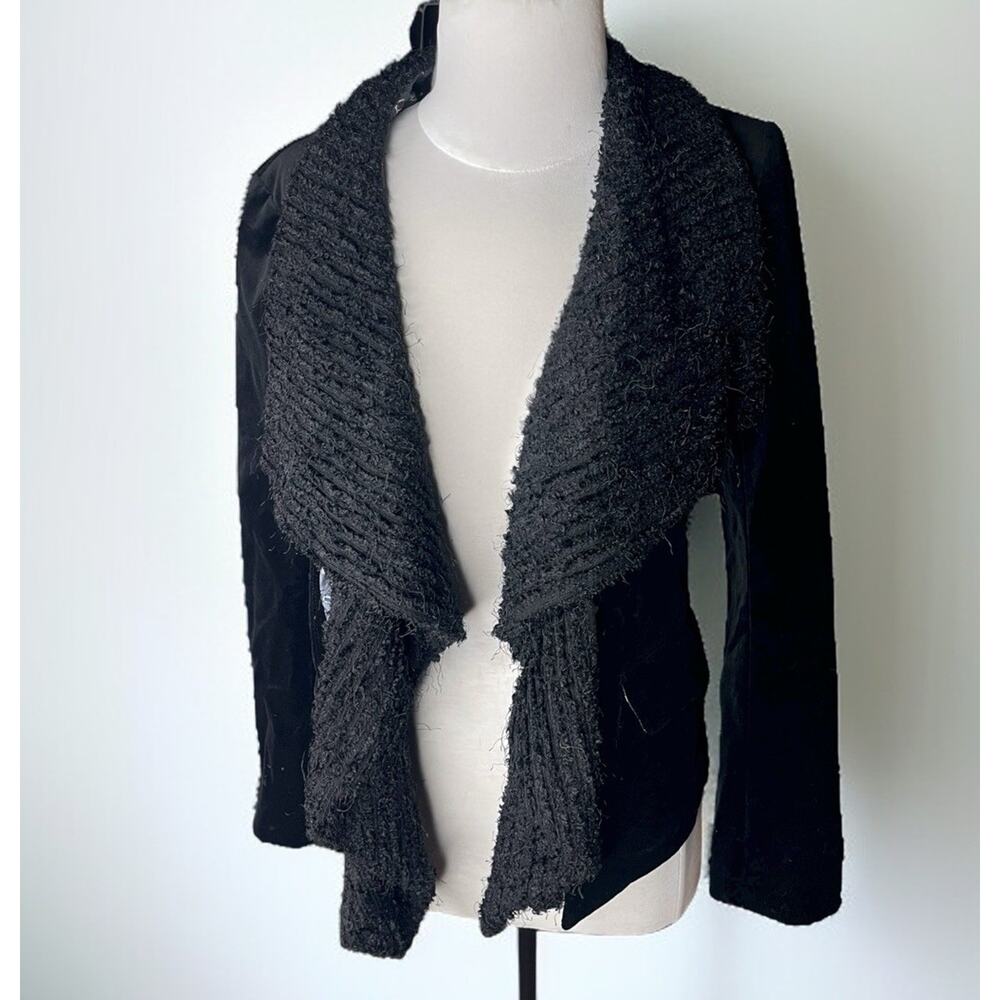 Vintage 90s Robyn Hung Dark Academia Black Velvet Open Front Blazer Jacket S - Picture 2 of 8